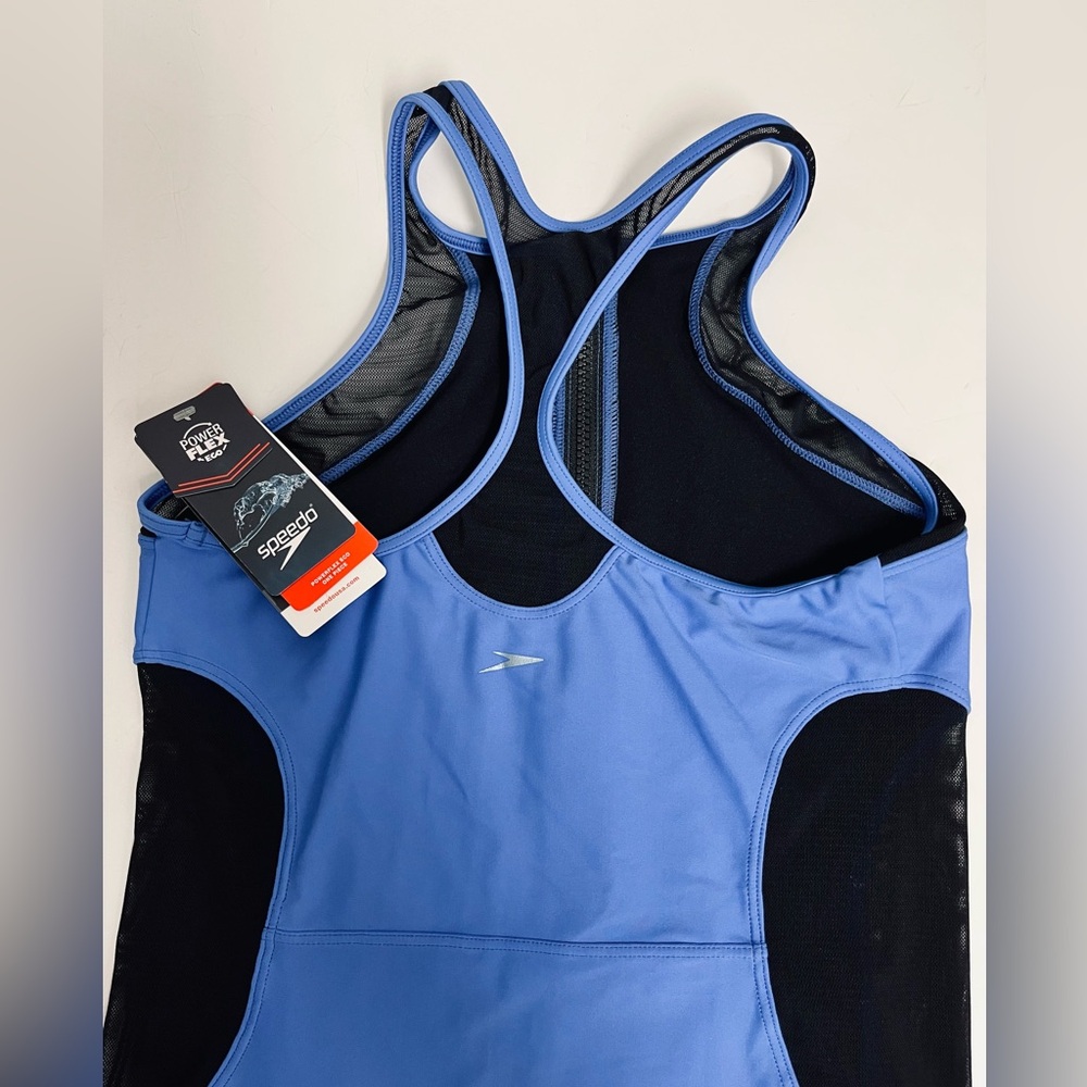 Speedo NWT Power Flex ECO Violet bluish colar and Black Athletic Swimsuit SIZE M - Picture 5 of 9